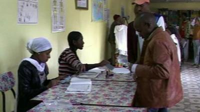 Ethiopians in a polling station