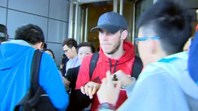 Gareth Bale arrives for the China Cup