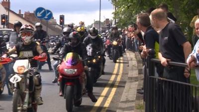 Bikers escort Cameron Gosling's coffin in Crook