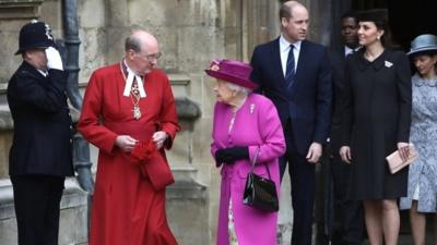 The Duke and Duchess of Cambridge, Prince Andrew and his daughters Princess Beatrice and Princess Eugenie were with the Queen at the service.