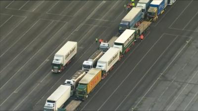 The lorry convoy assembled at Manston airfield