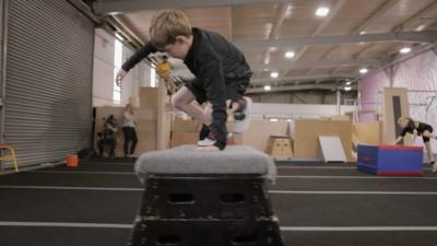 Boy doing parkour