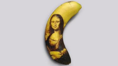 a picture of the Mona Lisa drawn on a banana