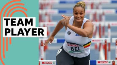 Belgium shot putter Jolien Boumkwo takes part in the women's 100m hurdles event