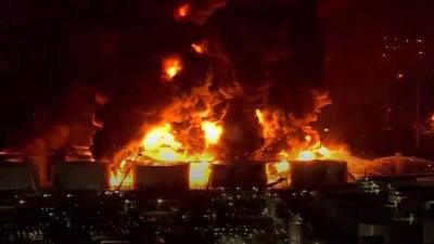 Fire rages at a chemical plant near Houston, Texas, 19 March 2019