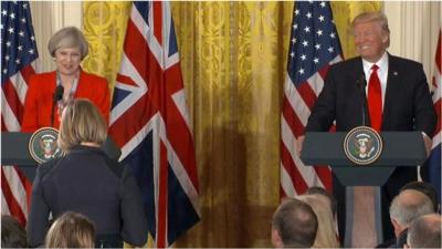 US President Donald Trump jokes about the state of the special relationship after a tough question.