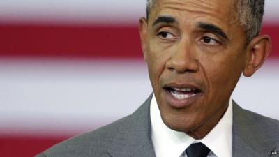 Close up of Barack Obama giving a speech in New Orleans on the tenth anniversary of Hurricane Katrina