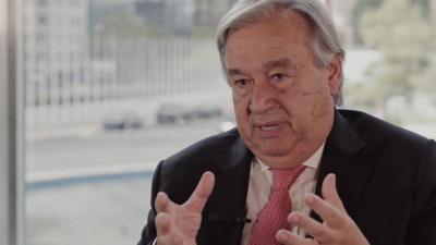 Antonio Guterres during a BBC interview