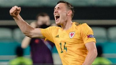 Connor Roberts celebrates scoring against Turkey