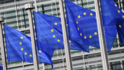 Flags fly outside the EU Parliament in Brussels