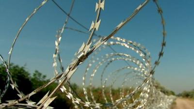 The barbed wire fence on the border between Austria and Hungary