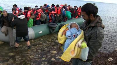 Migrants arriving in Lesbos