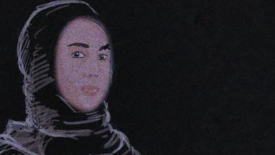 Cartoon of woman in Raqqa