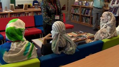 The three Yazidi women visited a school in Birmingham