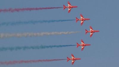 Red Arrows performing over Douglas Bay