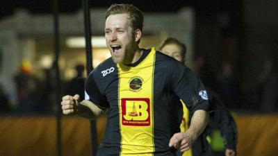 Darren Lavery celebrates his winner for Berwick Rangers against Spartans