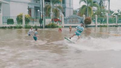 Wakeboarding in the floods