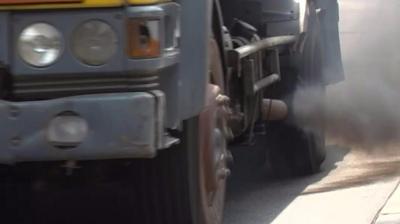 Truck exhaust fumes