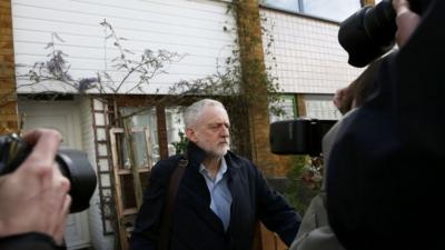 Jeremy Corbyn leaving his home