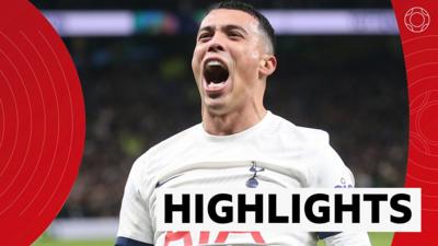 Tottenham's Pedro Porro celebrates his goal against Burnley