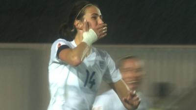 Jill Scott celebrates scoring England's winning goal against Bosnia-Herzegovina