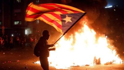 Protester outside FC Barcelona and Real Madrid match