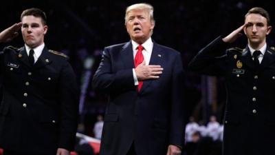 Trump singing the US national anthem