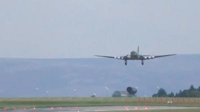 Dakota landing in Manchester