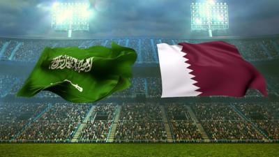 Graphic of Saudi Arabia and Qatar flags in stadium