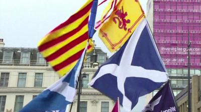 Catalan flag and Scottish Saltire