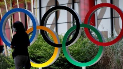 The Olympic Rings monument is displayed at Narita international airport ahead the opening of Tokyo 2020 Olympic Games in Narita, east of Tokyo, Japan July 15, 2021.