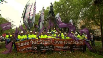 Steel workers demonstrating in london