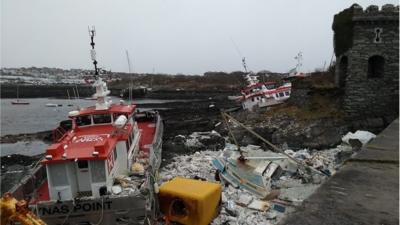 Storm damage at Holyhead Marina