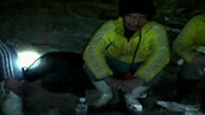 A miner trapped underground in eastern Shandong province, China.