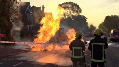 Gas main fire