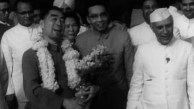 Former Indian Prime Minister Jawahrlal Nehu meeting former China Premier Chou Enlai in 1960s