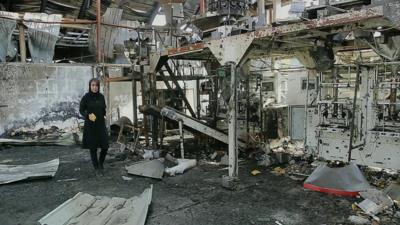 Inside a damaged Yemen factory