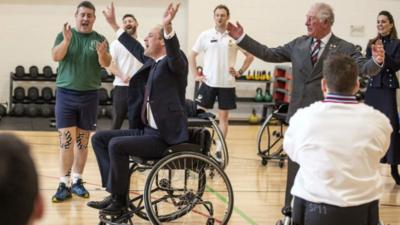 Prince William plays wheelchair basketball at Stanford Hall