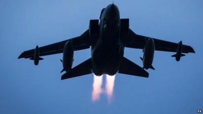 A Tornado jet takes off from RAF Lossiemouth in Scotland, as RAF Tornado jets carried out the first British bombing runs over Syria