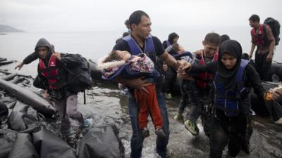 Migrants arriving in Lesbos, Greece