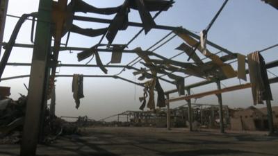 Damaged building at al-Saqr base in Iraq