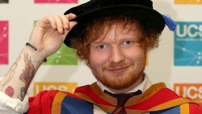 Ed Sheeran tries on his robes before receiving an honorary degree from University Campus Suffolk in Ipswich for his "outstanding contribution to music". The 24-year-old singer-songwriter is to be awarded an honorary doctorate.