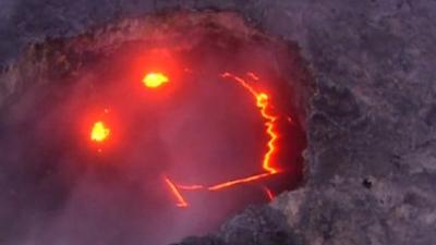 Kilauea volcano lava appearing to smile