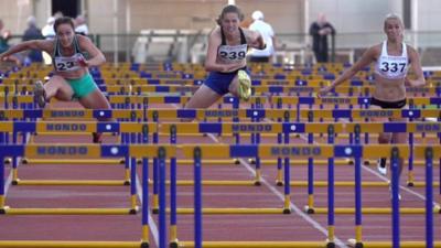 Women hurdlers in training