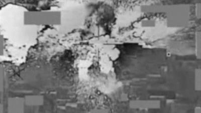 Video image of US air strike on Mosul bank