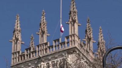 A flag at half-mast at York Minster