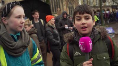 Children at the Bristol march talk to Newsround