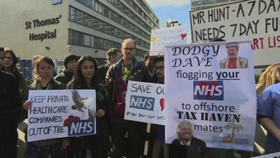 Doctors with protest signs