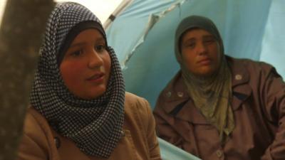 Women at a migrant camp in Idomeni, Greece.