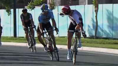 John Degenkolb squirts water at rival